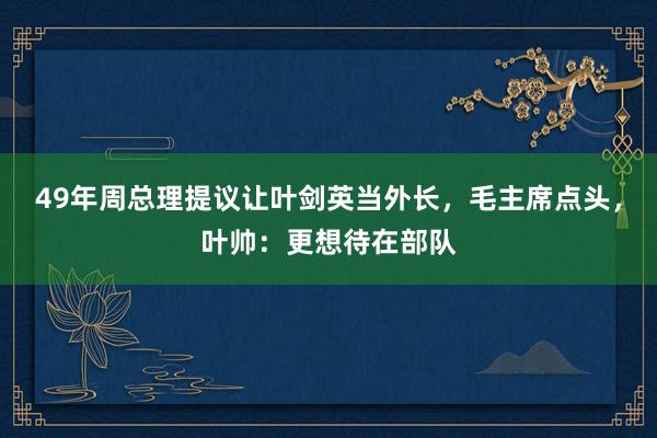 49年周总理提议让叶剑英当外长，毛主席点头，叶帅：更想待在部队