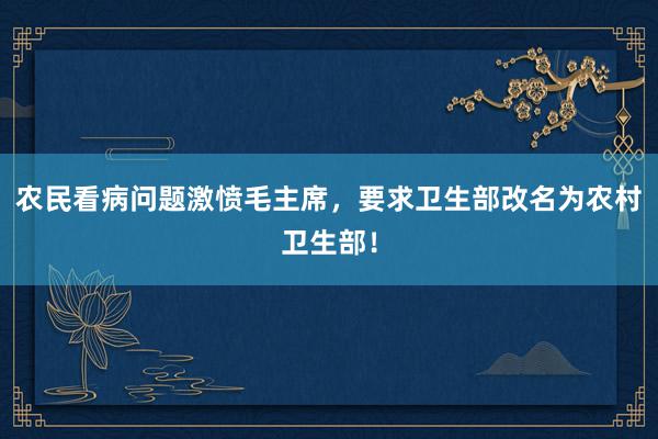 农民看病问题激愤毛主席，要求卫生部改名为农村卫生部！